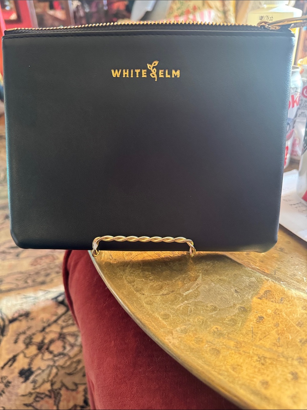 White + Elm Black Cosmetic Pouch with Gold Logo